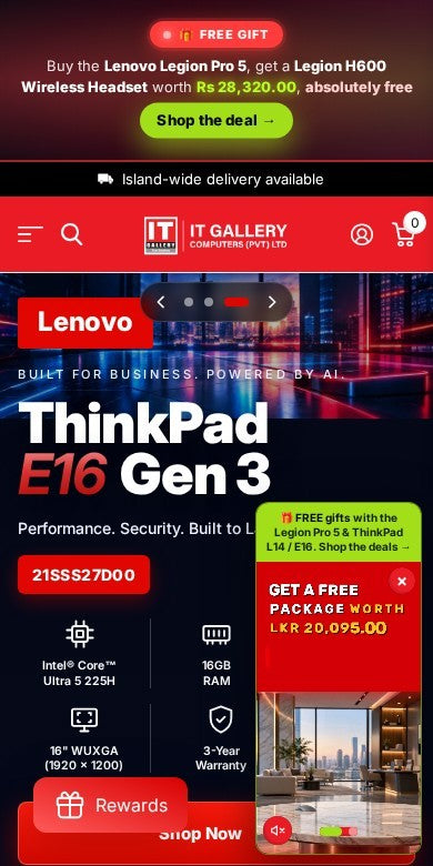 IT Gallery website on mobile, designed and built by Rukxi