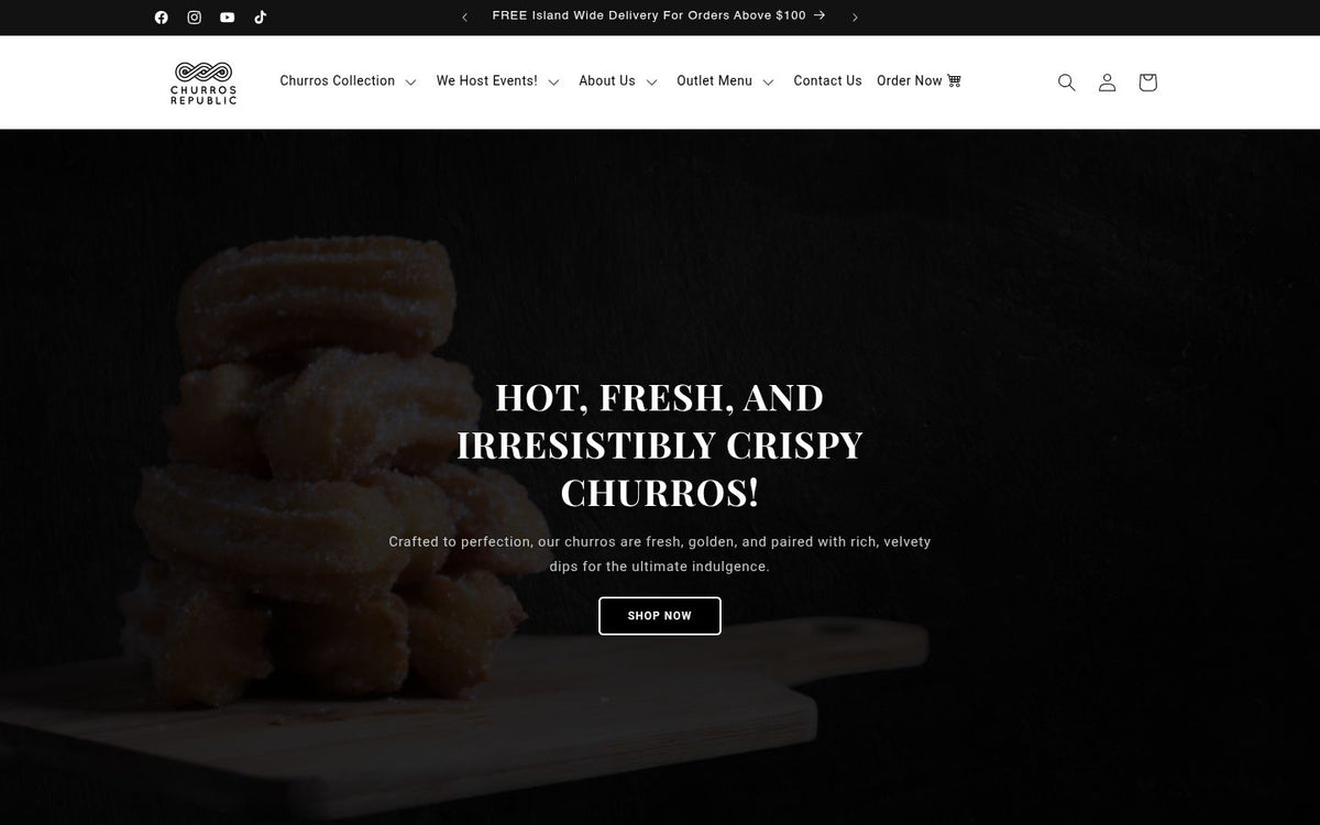 Churros Republic website homepage on desktop, by Rukxi
