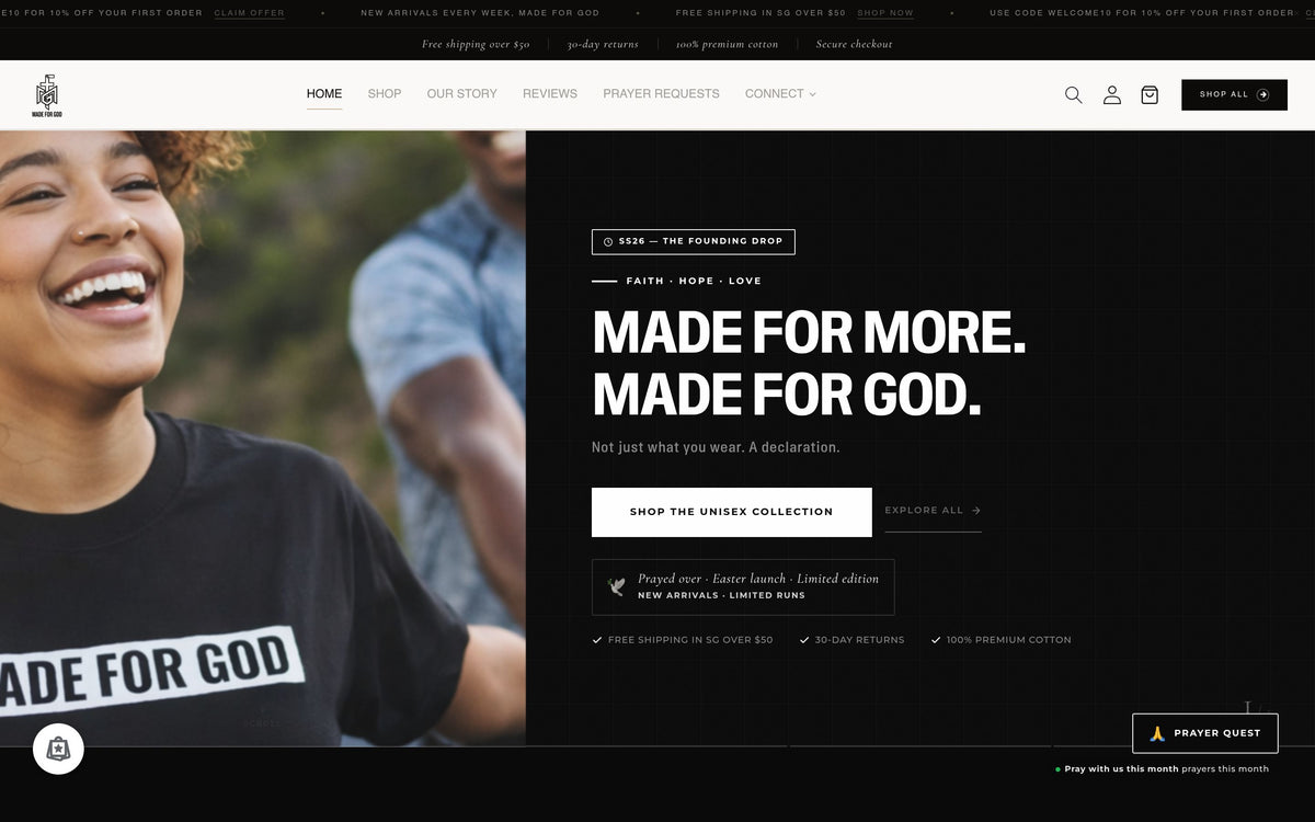 Made For God website homepage on desktop, by Rukxi