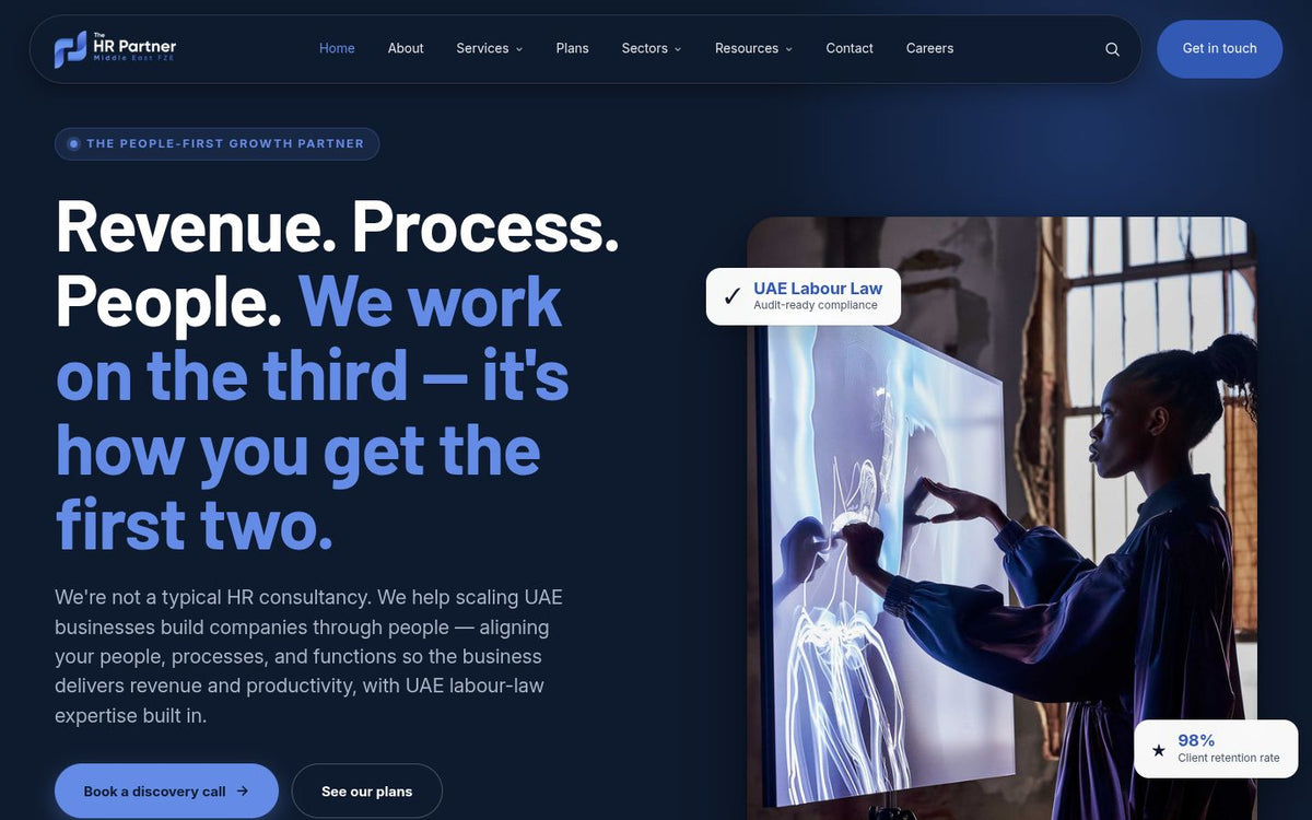 The HR Partner Middle East website homepage on desktop, by Rukxi